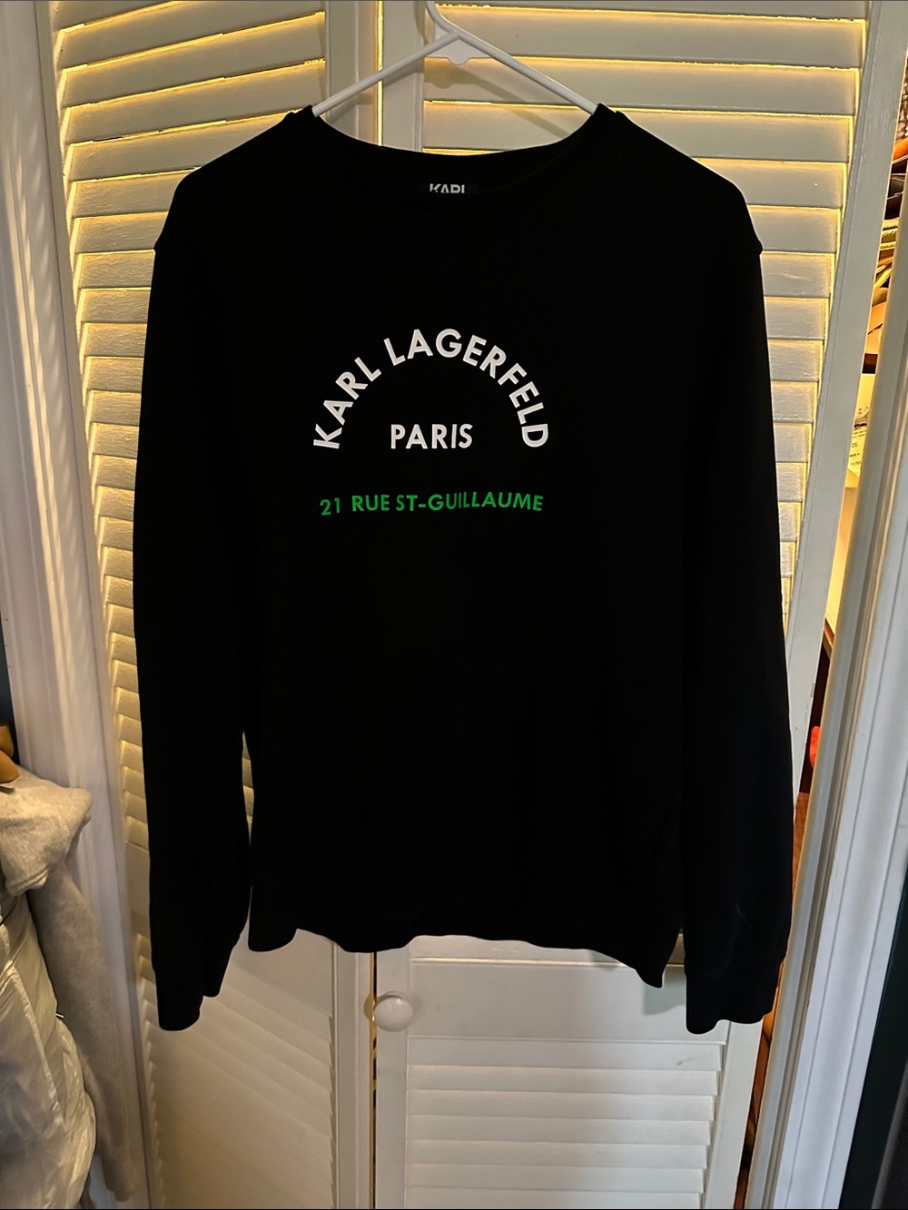 Karl Lagerfeld Black Sweatshirt with White Logo and Green Text Accent